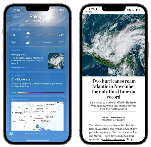 巴林右苹果14维修分享iPhone 14手机如何看天气时顺带看新闻 