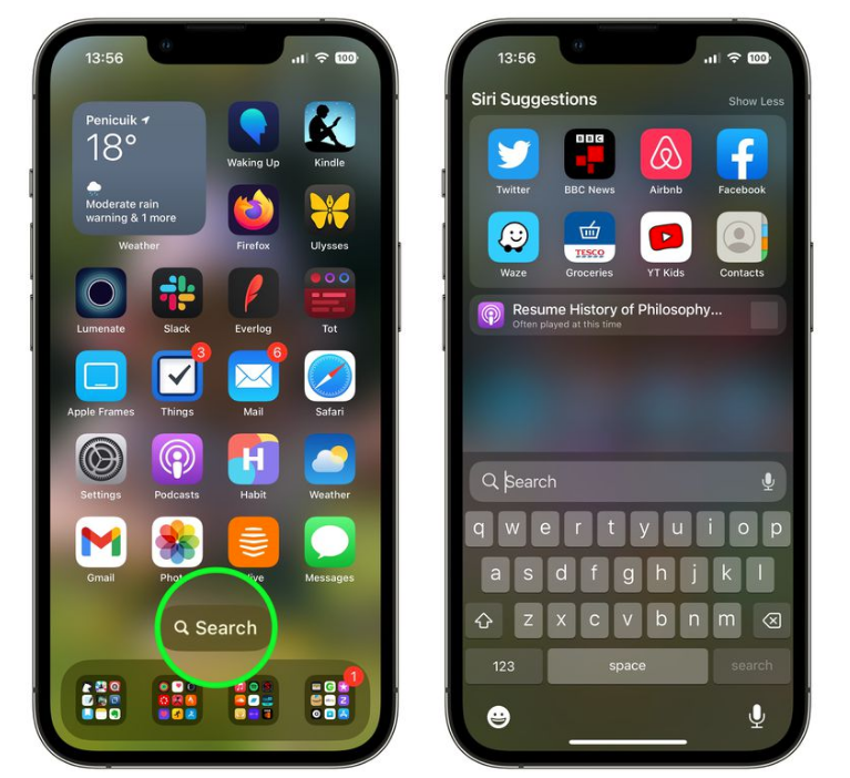 巴林右苹果手机维修分享升级到 iOS 16 后，如何删除主屏幕上的搜索按钮 